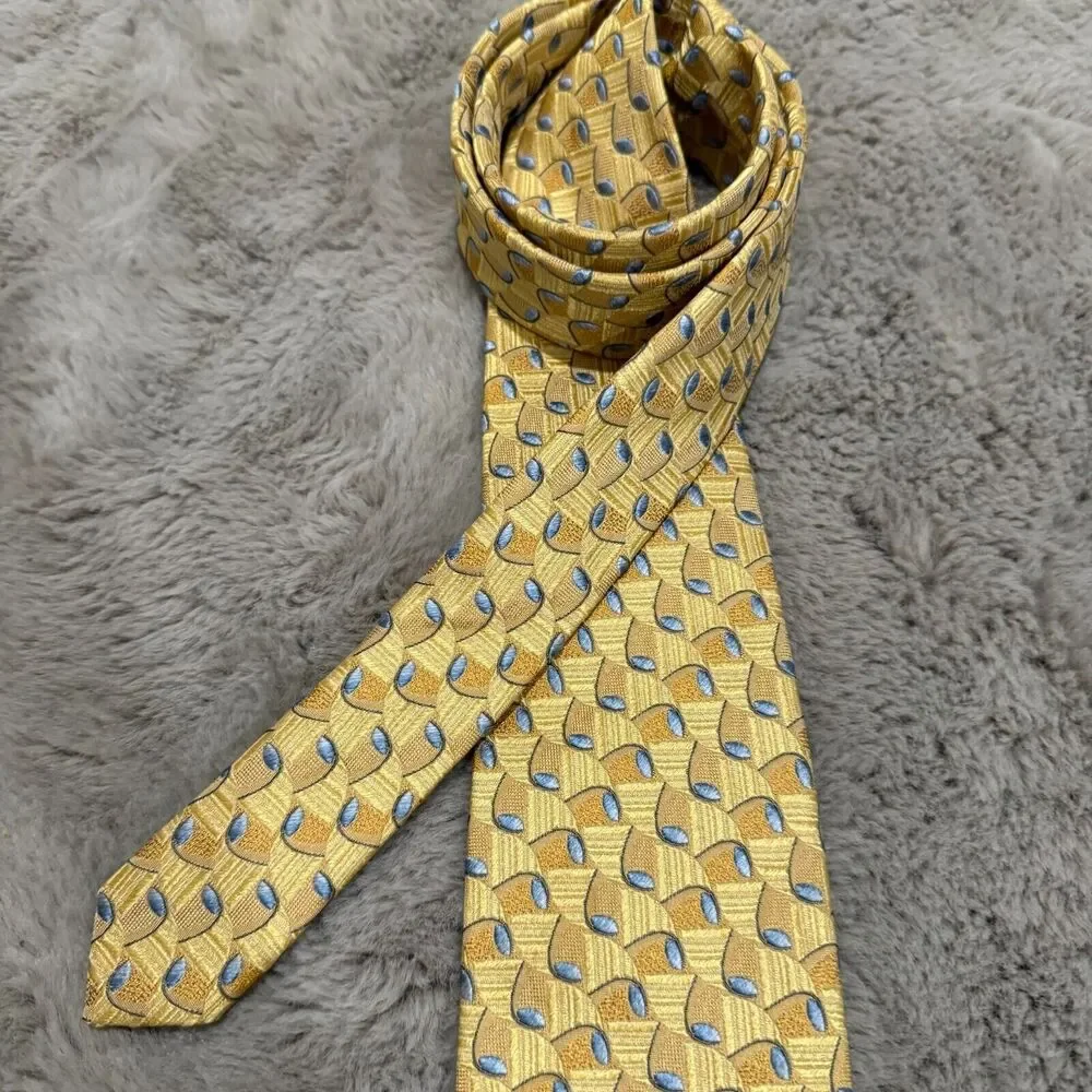 Ermenegildo Zegna 100% Silk Tie Made Italy‎ Gold Pattern Men’s Necktie Designer